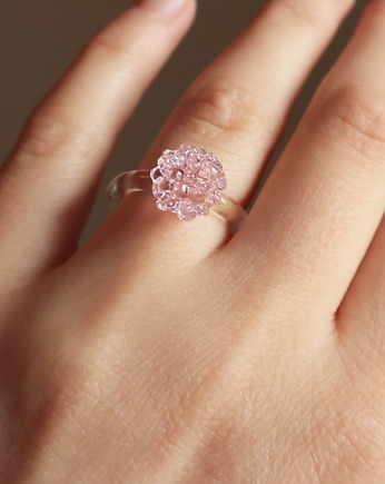 Szklany pierścionek z różową kulką "Crystal"