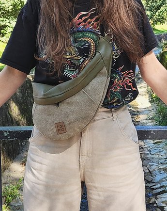 Nerka "Haru" zielona khaki  bawełniana z ekoskórą