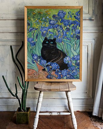 Plakat- Czarny kot w irysach Van Gogha