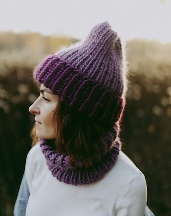 Komplet Puffy czapka i komin Premium wełna merino