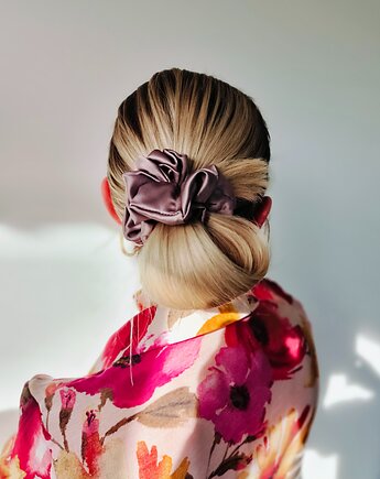 Gumka jedwabna, scrunchie, frotka rose gold MAXI