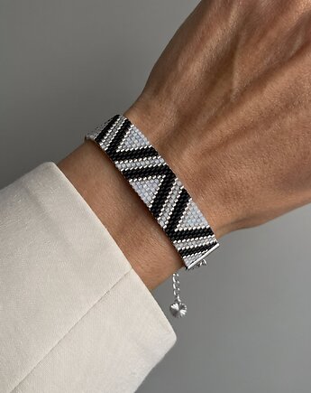 Biało srebrna bransoletka z koralików Miyuki - geometryczna
