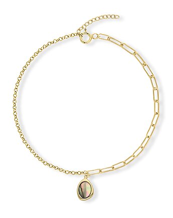 Bransoletka srebrna pozłacana z masą perłową ankier+spinacz, Elise Biżuteria