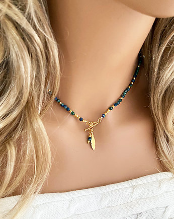 MOC SZAMANKI- Krótki Naszyjnik AZURYT, naszyjnik z kamieni złoto, Anemon Atelier