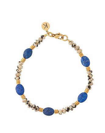 Bransoletka Lapis Lazuli x Kamień Dalmatyński -złote hematyty - Pozłacana s