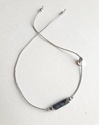 Bransoletka BOHO sznurkowa szary, larvikit, hematyt, modesign