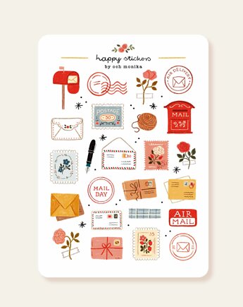 Happy mail - arkusz papierowych naklejek A6