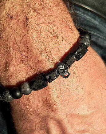 Bransoleta Męska Czaszka Czarny Turmalin, ZIĘBA