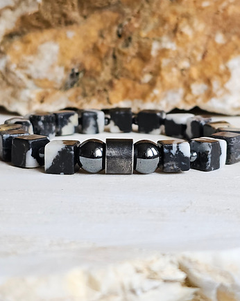 Męska bransoletka / Zebra Jaspis / Hematyt /  Oksydowana Stal, ARRTIFEX