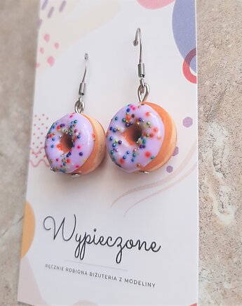 Kolczyki donuts we wrzosowej polewie z tęczową posypką
