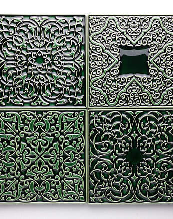 Kafle ręcznie robione, 4 ornamenty, zieleń butelkowa, kafelki.