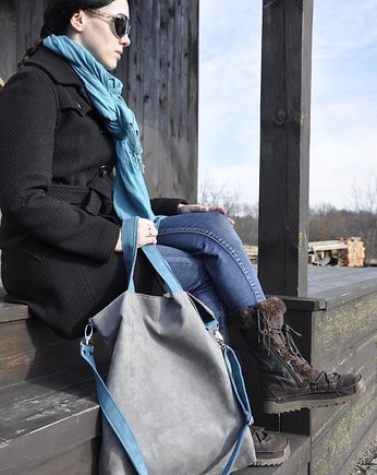 Torba hobo XXL - szarość, szmaragd, PRACOWNIA 166