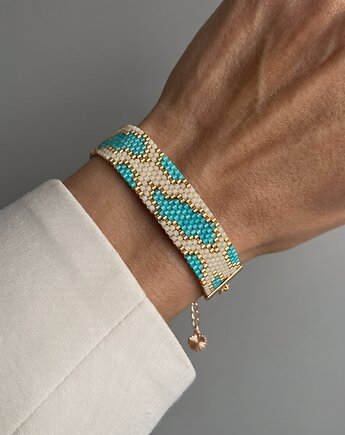 Turkusowa złota bransoletka z koralików Miyuki - snake pattern