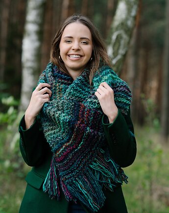 Duży szal MAXCOLOR handmade " leśna harmonia"
