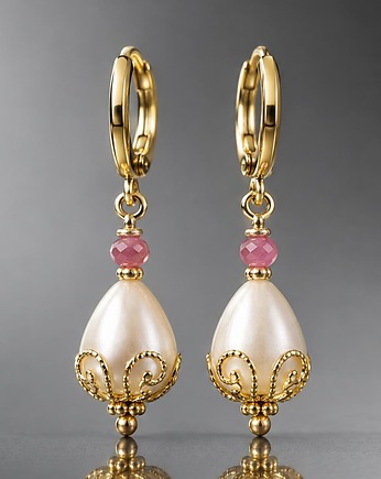 Kolczyki pozłacane Pearls [white] perły vol. 25