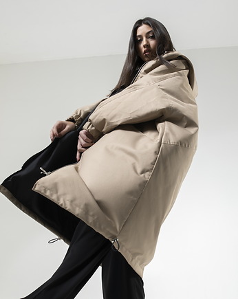 Ocieplany Płaszcz longline hoodie oversize mocca