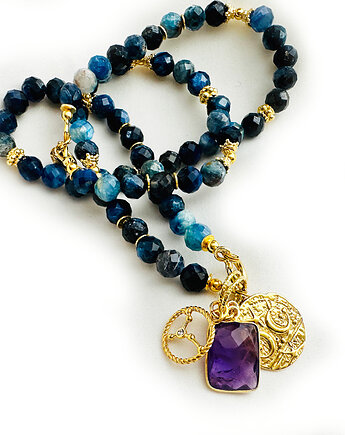 KRÓLEWSKI NASZYJNIK z kianitów, korale naturalne, Anemon Atelier