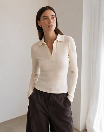 Longsleeve polo ecru