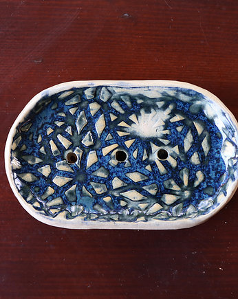 Mydelniczka, akcesoria do łazienki, ceramiczna, wzory, granatowa