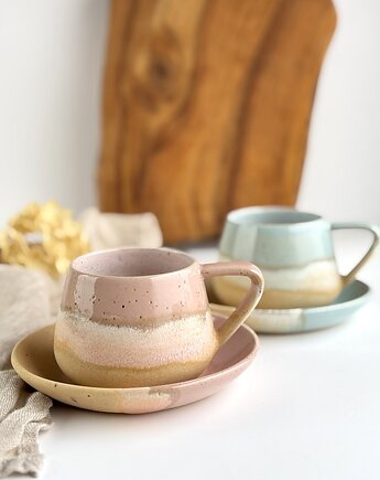 Zestaw dla dwojga filiżanka ceramiczna - Różowe i niebieskie migdały