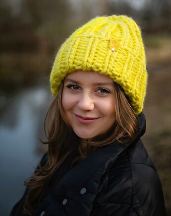 Wełniana czapka zimowa PERUVIAN WOOLY cytrynka