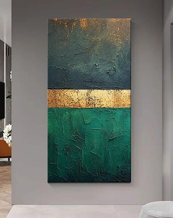 Obraz artystyczny 80x160cm w kolorach tuskus szmaragd grafit złoto