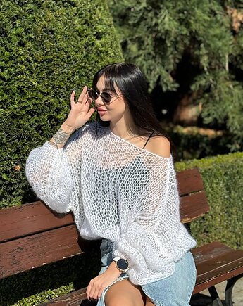 Cienki sweter z moheru, delikatny sweter, lekki sweter oversize