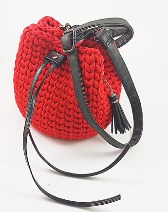 Torebka Craftbags worek - czerwona z czarnym paskiem