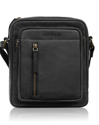 Listonoszka męska skórzana saszetka na ramię czarna IM-01-HBL Paolo Peruzzi, Paolo Peruzzi
