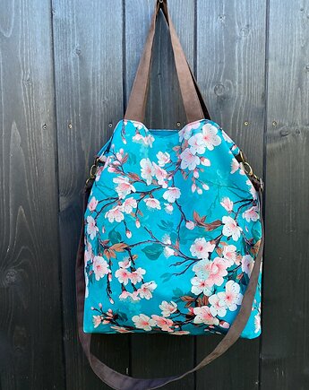 Torba na ramię XXL - print  kwitnąca wiśnia, PRACOWNIA 166