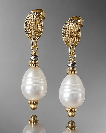 Kolczyki pozłacane Pearls [white] perły vol. 27