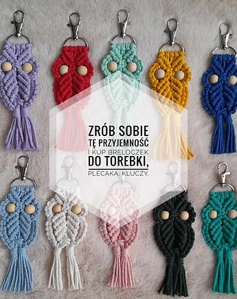 Breloczki sówki, do torebki, plecaka, kluczy, makrama. Handmade. 3+1 gratis