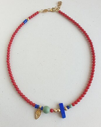 Naszyjnik choker EDFU  koral, turkus, lapis lazuli mosiądz, modesign