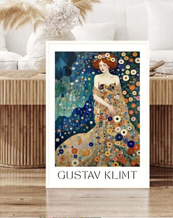 PLAKAT Gustav Klimt, łąka obraz kobieta kwiaty
