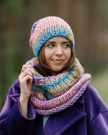 MAXCOLOR Komplet zimowy czapka i komin "cukierek"