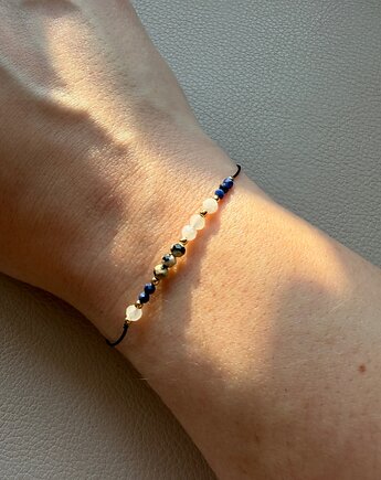 Bransoletka jaspis dalmatyński +kamień księżycowy + lapis lazuli + srebro