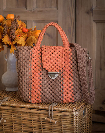 Makramowa torebka City Bag - mocha mousse/lisi, Poplecione Makramy