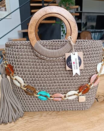 Ręcznie robiona torebka w kolorze kawowym, Mnu Mnu