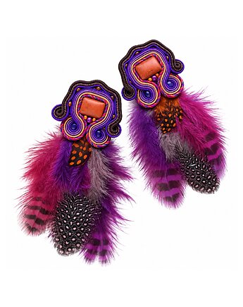 Kolczyki soutache z piórkami