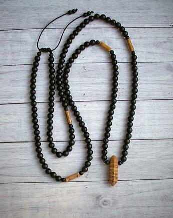 Jaspis, onyks : długi naszyjnik męski, kaktusia