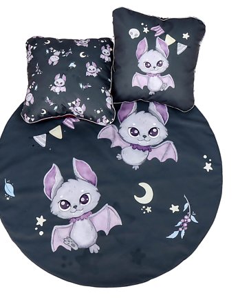 Nietoperze Wampirki Ciemne Welurowa mata do zabawy oraz dwie poduszki., Nuva