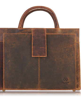 Aktówka damska skórzana vintage torba damska do ręki i na ramię brązowa, Paolo Peruzzi