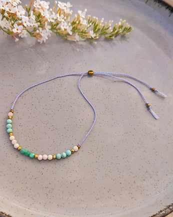 Bransoletka Turkus afrykański, różowy opal, hematyt, amazonit w stylu boho