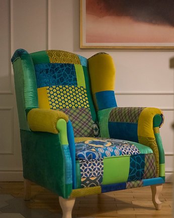 Fotel Uszak Patchwork Green