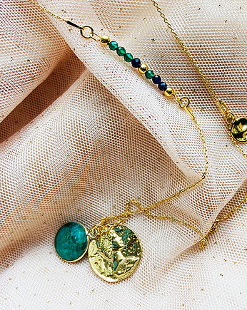 RZYMSKIE WAKACJE -naszyjnk NEFRYT z monetą , zielony kamień, Anemon Atelier