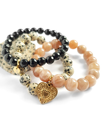 Onyks, kamień słoneczny i jaspis komplet bransoletek, Magneska