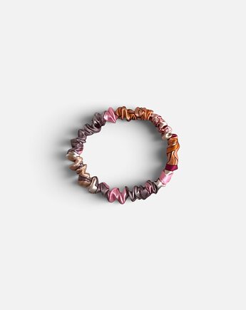 Jedwabna scrunchie gumka frotka wąska micro kwiaty różowa