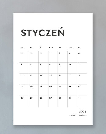 Karty kalendarza 2026 A3 PL - zestaw