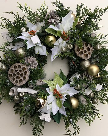 Wianek bożonarodzeniowy biała poinsettia, EsyFloresy