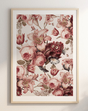 Plakat vintage retro kwiaty PINK FLORAL